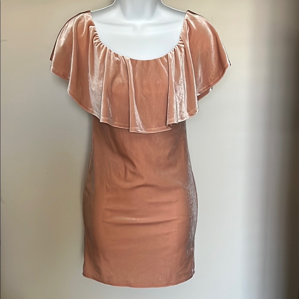 Forever 21 Peach Ruffle Dress with Off the Shoulder Design